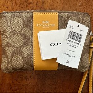 Coach Tan and Yellow Signature Wristlet